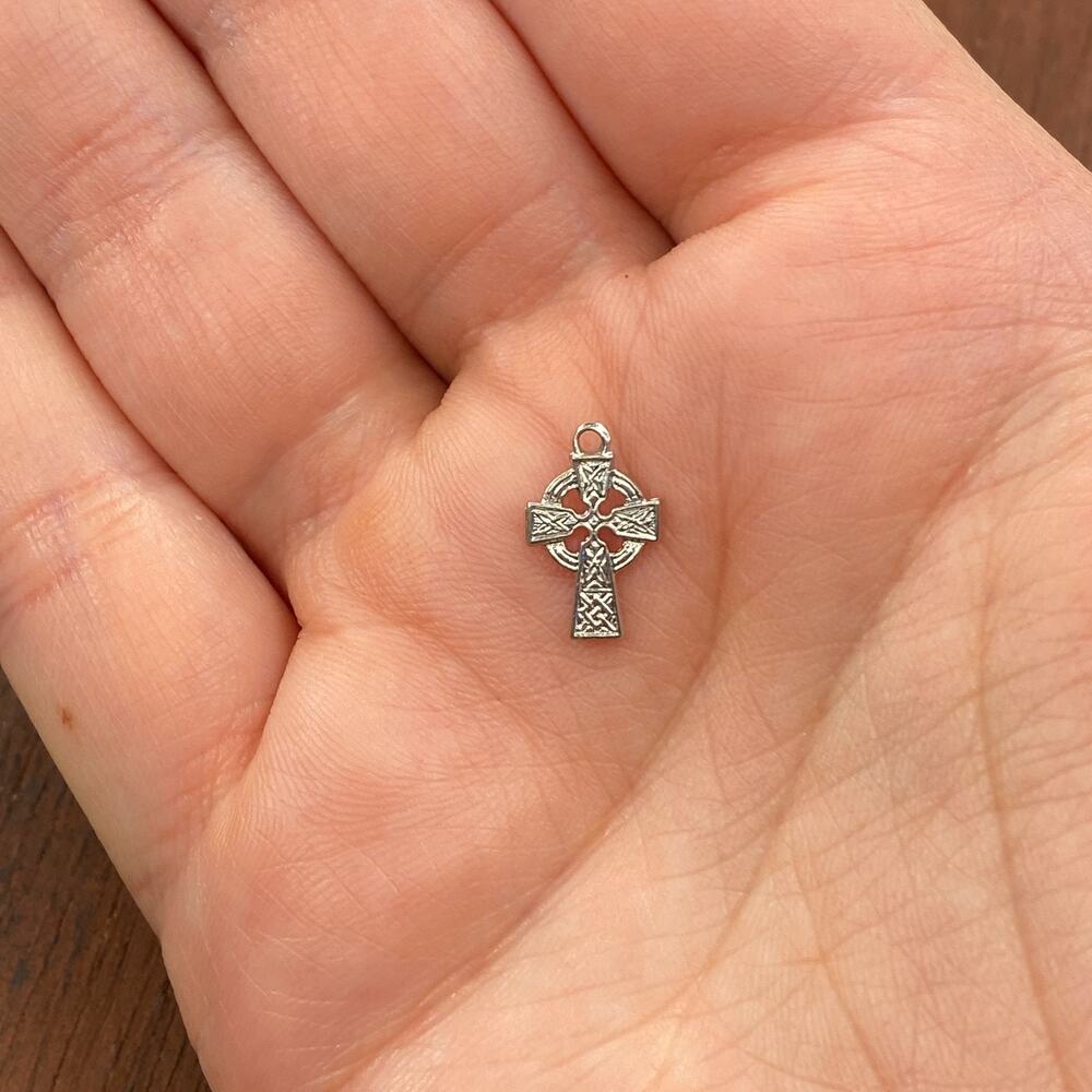 Vintage 925 Sterling Silver Celtic Cross Dainty Tiny Pendant Bracelet Charm